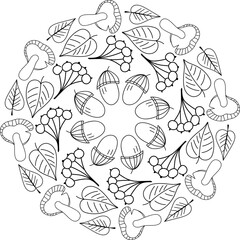 Autumn decorative ornament with leaves and mushrooms