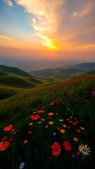 Obraz premium Vibrant Sunset Over Wildflower Meadow