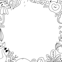 Autumn decorative frame with leaves in doodle style in vector