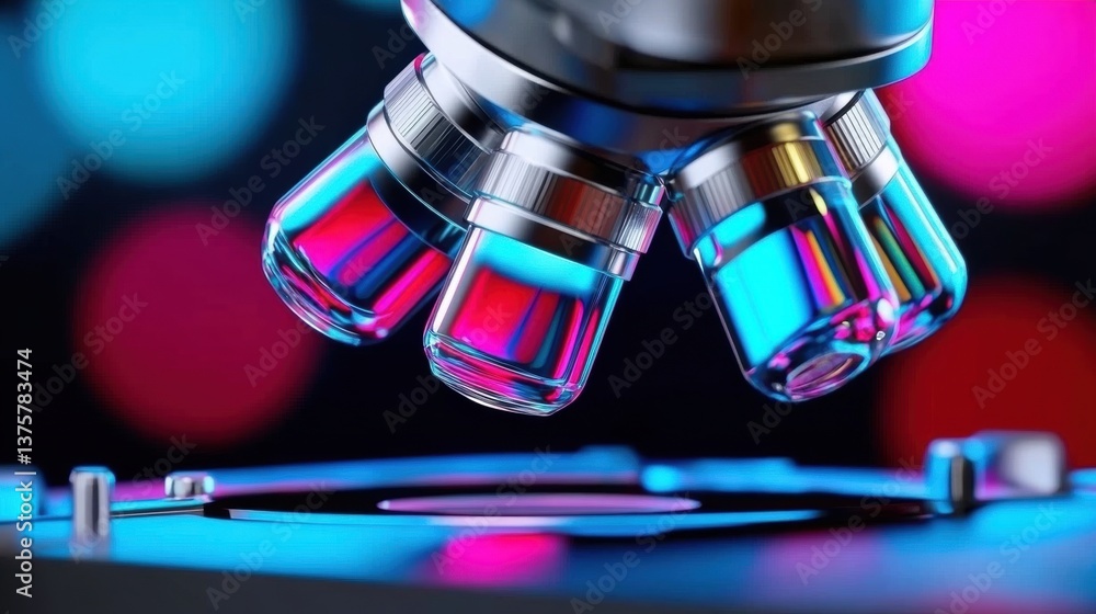 Aufkleber laboratory setup features a modern microscope positioned above a vibrant sample, illuminated by dyna