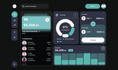 User Interface of a Financial  Dashboard Design with UI Element for Web