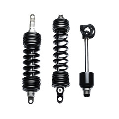 Transparent background image isolate into png. Three Black Shock Absorbers and a Metal Rod on Transparent Background