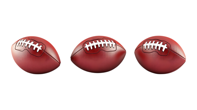 Different American Football Set of Three Different Poses on Transparent Background for Sports Branding, Team Logos, or Event Marketing