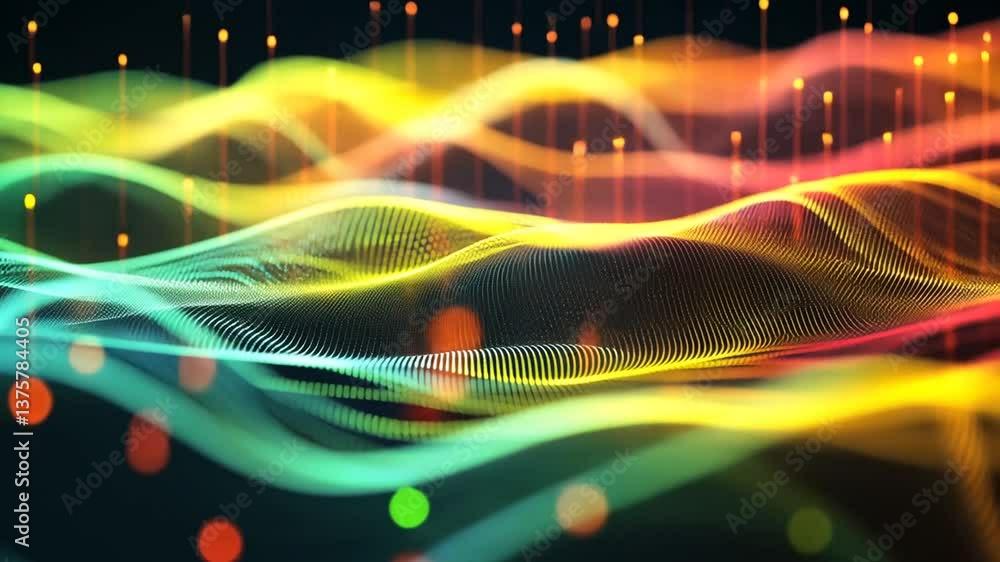 Poster abstract digital particle wave and light, modern colorful background for technology concept