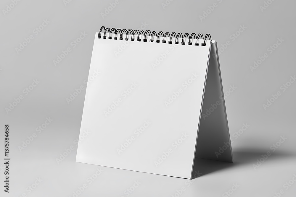 Poster blank white table calendar with spiral binding on gray background minimalist style