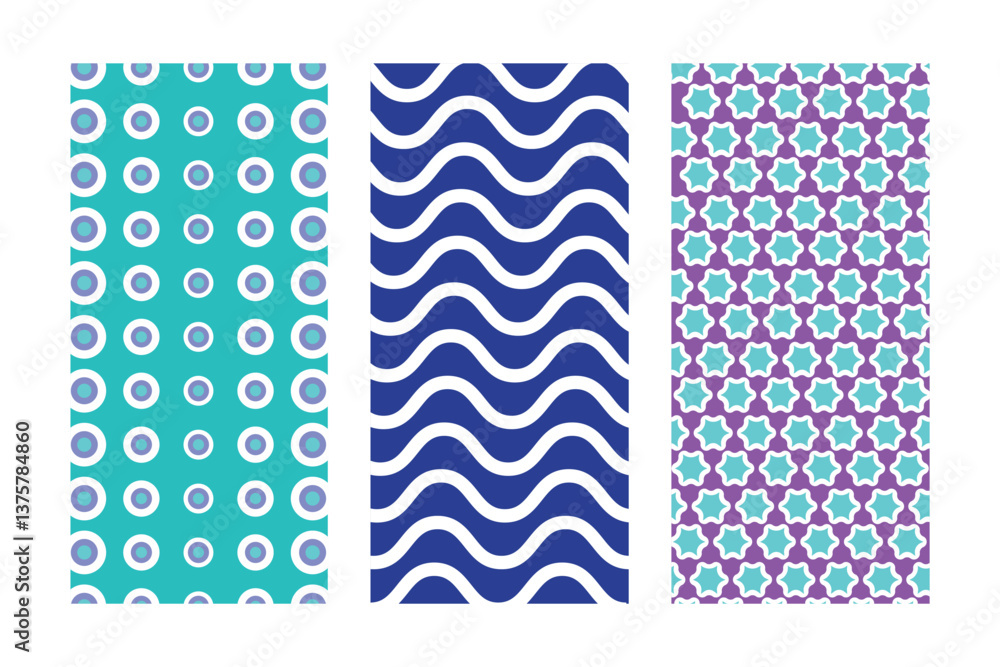 Poster collection of color geometric seamless minimalistic delicate patterns.