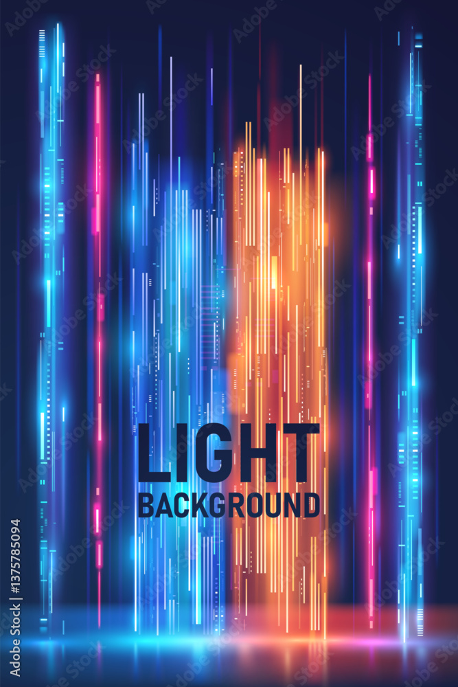 Poster neon light lines background with reflection effect
