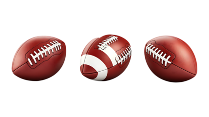 Different American Football Set of Three Different Poses on Transparent Background for Sports Branding, Team Logos, or Event Marketing