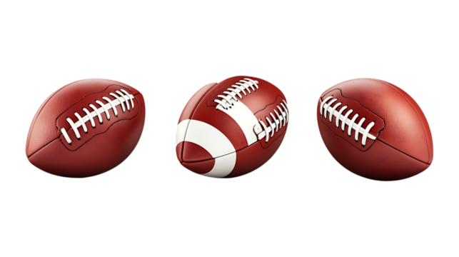 Different American Football Set of Three Different Poses on Transparent Background for Sports Branding, Team Logos, or Event Marketing