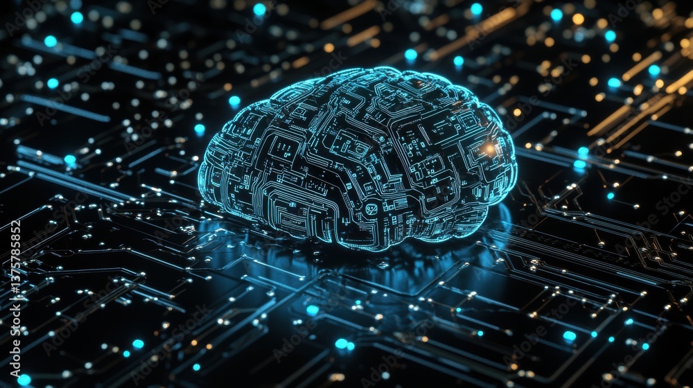 Poster a digital brain sits amidst a circuit-like background, symbolizing the intersection of technology an