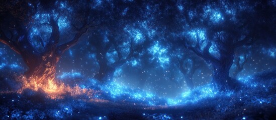 Fototapeta premium Enchanting glowing forest at night