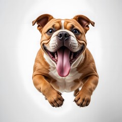 Obraz premium Joyful Bulldog Puppy Leaping in Mid-Air: A Portrait of Canine Happiness and Playfulness