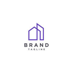 Infinity Line House Building Logo Design. House And Building Silhouette Lines Logo Design.