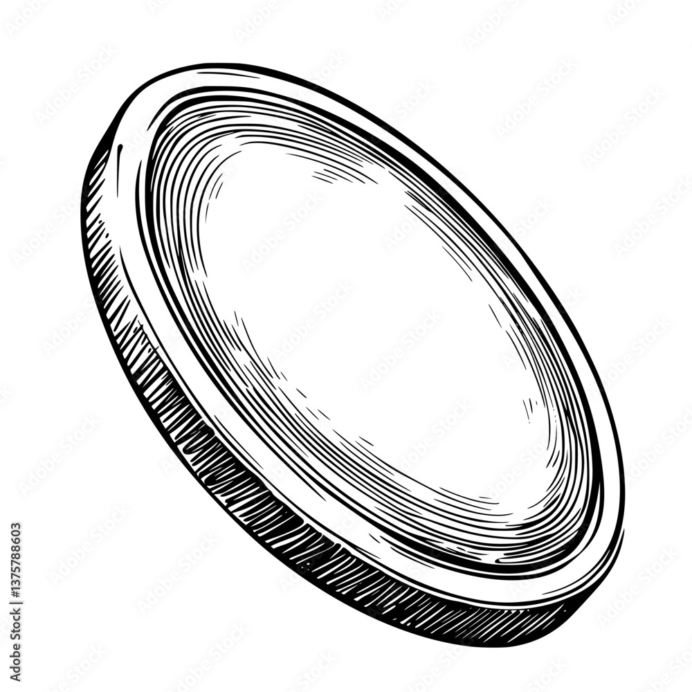Poster detailed illustration of a spinning disk showcasing intricate patterns and a reflective surface, emp
