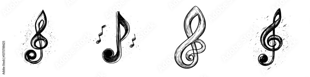 Poster musical notes in various styles illustrating the artistry of sound and rhythm in a creative design s