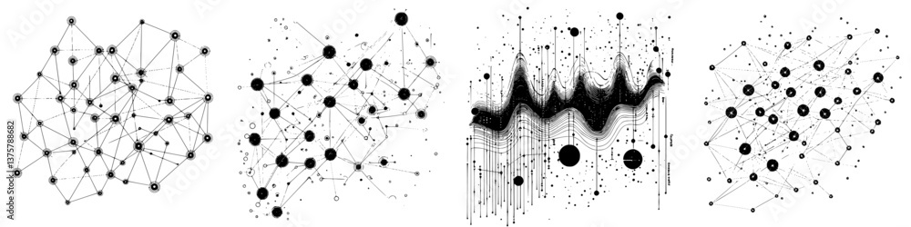 Poster intricate network patterns and abstract visualizations expressing complexity in data representation