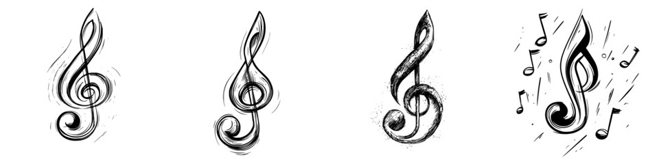 Fototapeta premium Various artistic representations of musical clefs showcasing creativity and design in illustration