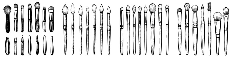 Collection of various artistic brushes arranged in a neat pattern showcasing craftsmanship and diversity