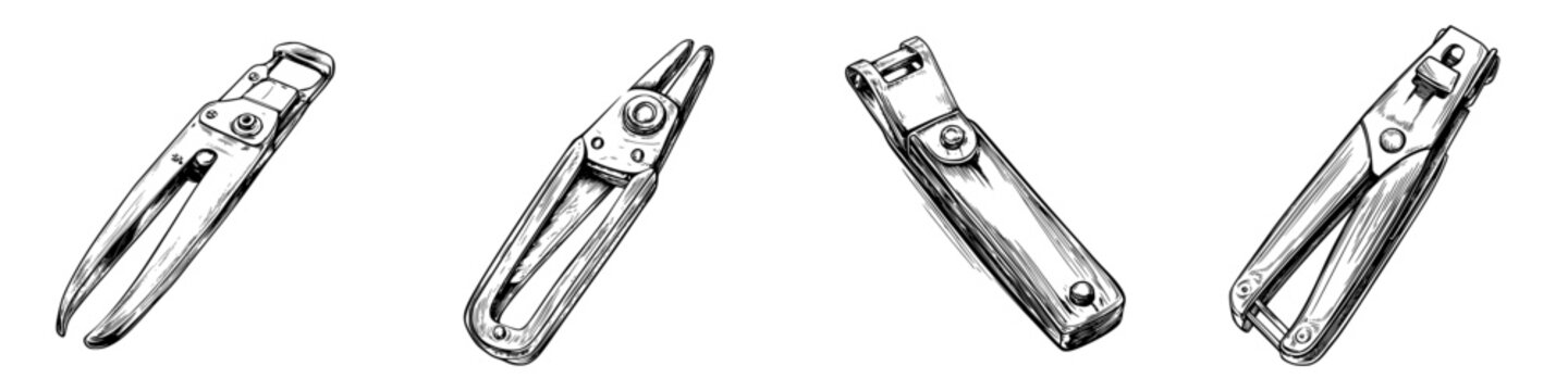 Various styles of nail clippers displayed on a neutral background, showcasing their design and functionality