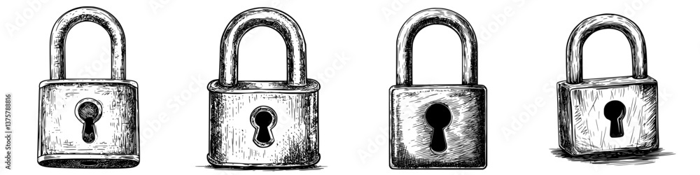 Poster different designs of padlocks displayed together showcasing various styles and features for security