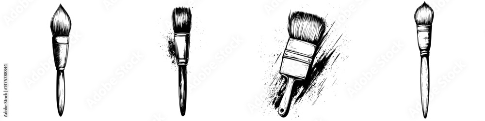 Poster Various types of paintbrushes displayed in different styles and textures for artistic projects