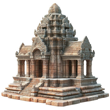 3d front view illustration of a Bakong Temple Cambodia monument isolated on a white transparent background