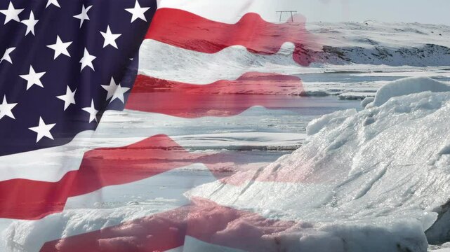 Timelapse of melting glaciers with US flag