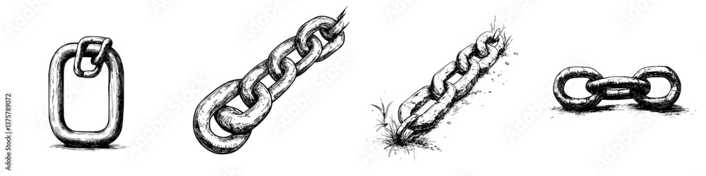 Poster various styles of chain links illustrating strength and connection in different forms found in art