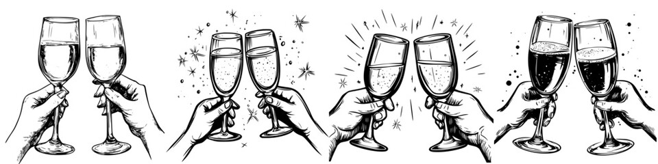 Celebration of friendship with glasses raised in a toast at a joyful gathering amidst sparkling decorations