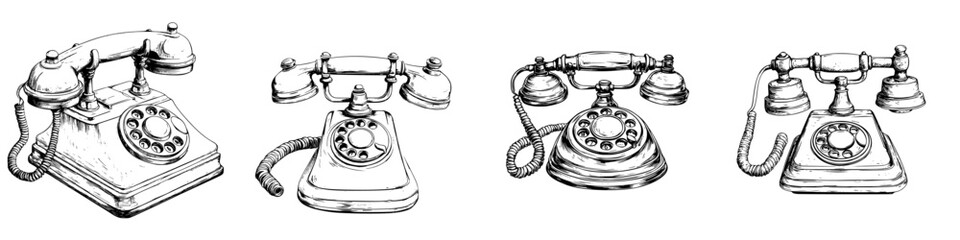 Vintage telephones showing evolution of design from the early 20th century to mid-20th century