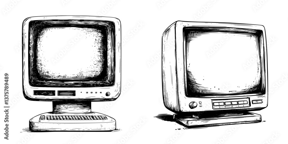 Poster vintage computer monitors showcasing retro technology in a minimalist design style