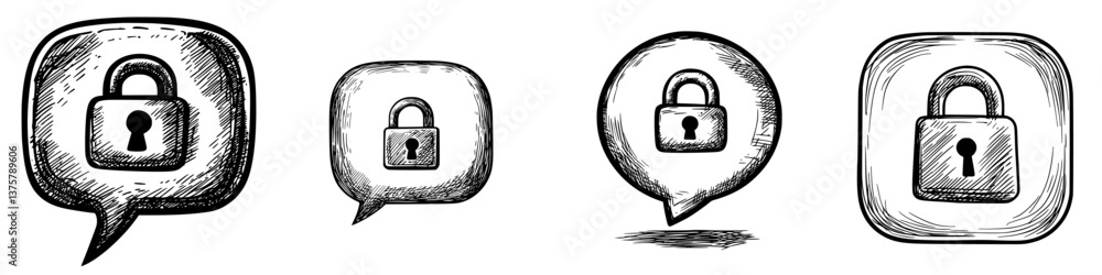 Poster various lock icons representing security and privacy in digital communications with different design
