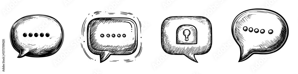 Poster different styles of speech bubbles with various features showing communication elements used in digi