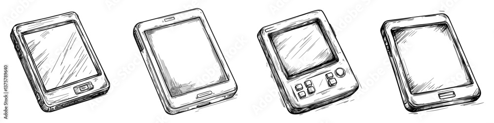 Poster sketches of various smartphone designs showcasing different features and styles from a creative pers