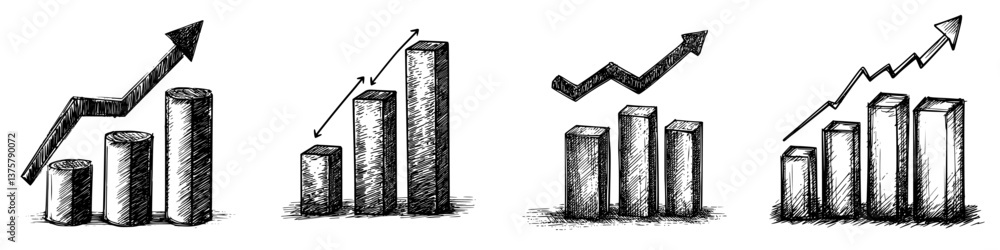 Poster trend analysis with sketched graphs illustrating upward movement in data over time