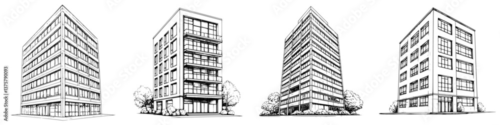 Poster various architectural designs showcasing modern buildings in different styles and structures