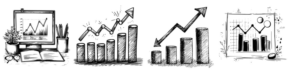 Visual representations of growth trends in business on charts and graphs