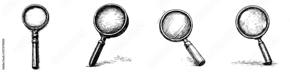 Poster magnifying glasses displayed in different orientations illustrating the intricacies of perspective a