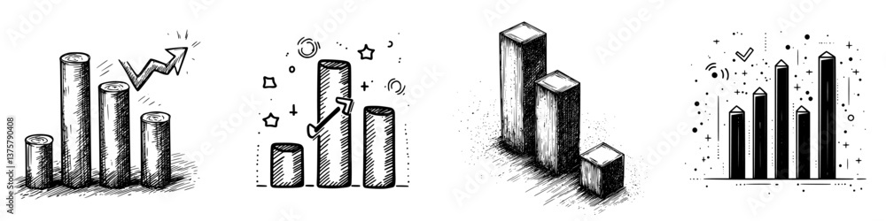 Poster various styles of bar graphs depicting data trends in different formats and designs for visual analy