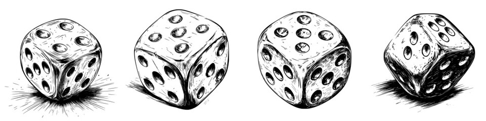 Different angles of dice rolling on a surface during a game at a local gathering in an indoor setting