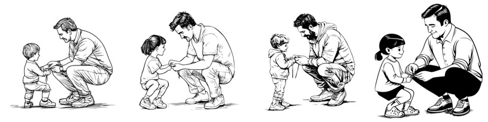 Fathers and children engage in playful moments showcasing bonding and joy in various settings and activities during the day