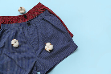 Cotton male trunks on blue background