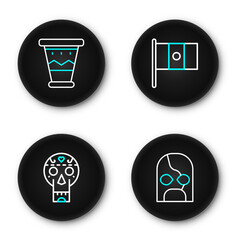 Set line Mexican wrestler, skull, Mexico flag and drum icon. Vector