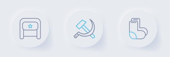 Set line Valenki, Hammer and sickle USSR and Ushanka icon. Vector