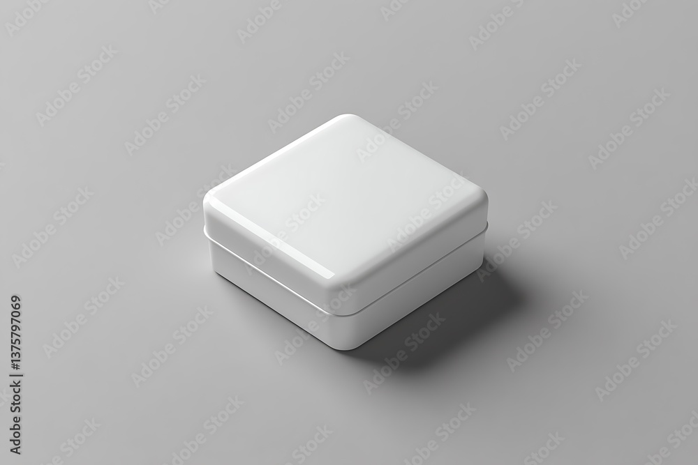 Aufkleber isolated white box square shape with lid on a light gray studio background