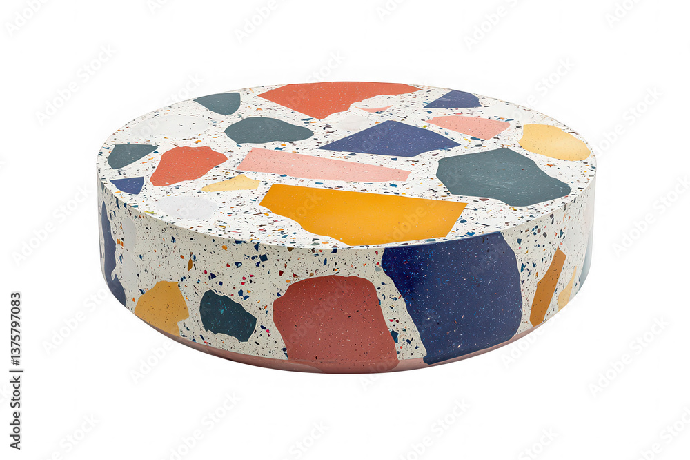 Poster round terrazzo platform display stand with colorful chips on transparent background round terrazzo p