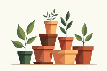 Fototapeta premium Potted plants growing in colorful pots