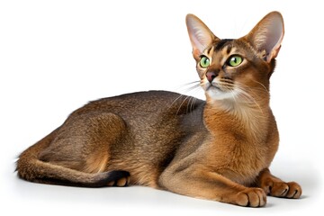 A cute, young, isolated tabby maine coon and british shorthair mix kitty, with brown fur, sitting and looking adorable