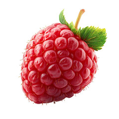 Extreme front view of a perfectly beautiful hyperrealistic single raw raspberry fruit slice isolated on a white transparent background