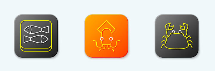 Set line Canned fish, Octopus and Crab icon. Vector